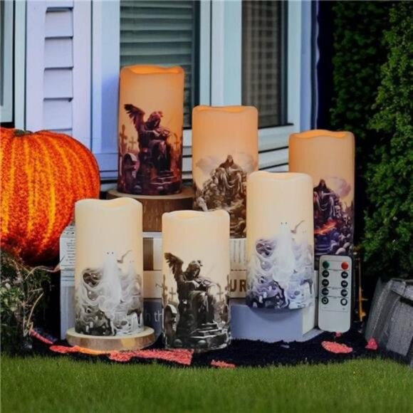 Gothic Style Weatherproof Fall Halloween Decorations LED Flameless Candles - Picture 7 of 8